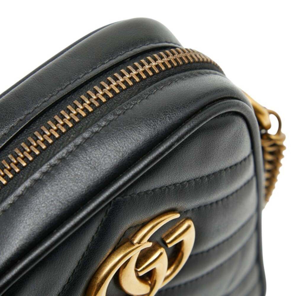 GUCCI Authentic Black Leather GG Marmont Shoulder Bag - Picture 8 of 11